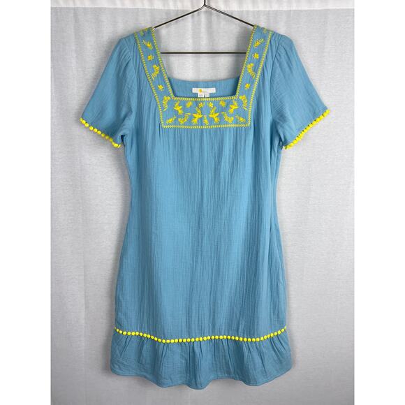 Boden Dress Bernadette Embroidered Blue Mini Beachy Coastal Summer Resort Cruise - Picture 3 of 9